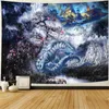 Tapestries Japanese Tapestry White Cool Wolf Mount Fuji Red Sun Ukiyo-e Waves Clouds Bamboo Crane Asian Style Art Wall Blankets