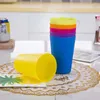 Disposable Cups Straws 12pcs Plastic Rainbow Cup Picnic Travel Portable Color Barbecue Camping Festival Birthday Tea Coffee Set (Mixed