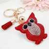 Keychains Cute Owl Pendant Leather Key Chain Car Ring Holder Gold Bag Keychain Gift For Girls 6 Colors Rhinestone Chains