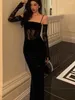 Casual Dresses Sexy Bodycon Maxi Dress Women Evening Party Prom Robe Wedding Vestidos Mujer Velvet Lace Patchwork Spaghetti Strap Slim