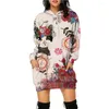 Lässige Kleider Sweatshirt für Damen 3D-Kunstkatzenmuster Langarmpullover Mode mittellanger Kapuzenpullover Winter weiblich Kapuzenkleid