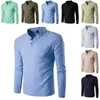 Männer Casual Hemden Plus Größe Langarm Männer Kleid Baumwolle Leinen Knöpfe V-ausschnitt Stehkragen männer Top Camisas hombre