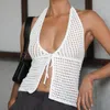 Women's Tanks Sexy Tie-up Front V-neckline Halter Tops Boho Beach Holiday Club Crochet Hollow Out Backless Crop Women Camisole Streetwear