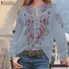 Blouses Femmes Imprimé Tops Femmes Automne Blouse ZANZEA 2024 Bohème Surdimensionné Tunique Mode Col En V À Manches Longues Chemises Femme Casual