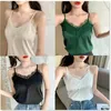 Women's Tanks Sexy Lace Camisole Women Silk V-neck Tops Valentine's Day Gift Summer Sleeveless Casual Tank Female Slim Soft Satin Plus Size