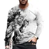 Vintage Tiger och Lion 3D Print Summer Men's Oneck Tshirt Casual Long Sleeve Overdized T Shirt Fashion Pullover Men Clothing 240119