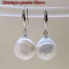 Boucles d'oreilles Boucles d'oreilles pour femme en forme de pièce d'argent Blanc Perle d'eau douce naturelle Boucles d'oreilles pendantes en argent Boucles d'oreilles pendantes baroques Boucles d'oreilles en perles