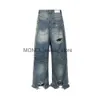 Mäns jeans bråkade skadade hål baggy breda ben jeans för män och kvinnor streetwear casual ropa hombre denim byxor överdimensionerade lastbyxorh24131