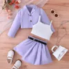 Clothing Sets Toddler Baby Girl 3Pcs Skirt Clothes Suit Infant Long Sleeve Single Breasted Blazer Cami Tops Belted Children Set