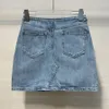 Dames korte denim designer stijl sexy nauwsluitende blauwe hoog getailleerde heup gewikkeld rok lente knop rits hardware keten