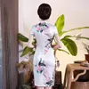 Etnik kıyafet artı 3xl 4xl 5xl 6xl saten kadın qipao vintage Çince elbise vestidos mandalin yaka klasik çiçek cheongsam