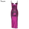 Casual Dresses Yiallen Autumn Purple Sexy Slim Dress Women Sling Sleeveless Fashion Street Party Club Lady Solid Long Bodycon