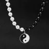 Choker Chokers Tai Chi Yin Yang Pendant Charm White and Black Pearl Necklace女性用男性宝石ヴィンテージ219Sのためのステンレス鋼