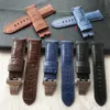 24mm Handmade Black blue Stitched Genuine Calf Leather Watch Strap Band For deployment buckle Watchband Strap for PAM284d