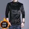 T-shirt da uomo 2024 Autunno Inverno Tinta unita Moda Dolcevita T-shirt Uomo High Street Manica lunga Casual Plus Velluto Caldo Pullover