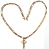 24K Solidne żółte złoto GF 6 mm włoski włoski naszyjnik łańcuchowy Figaro Link 24 Women Mens Jezus Crucifix Cross Cross200Y