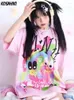 Mulheres Camisetas 2024 O Pescoço Camisetas Mulheres Harajuku Manga Curta Impressão de Desenhos Animados Y2K Estética Gráfico T-shirt Adolescentes Casual Grunge Tees Kawaii