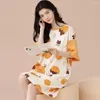 Mulheres sleepwear verão algodão manga curta doce dos desenhos animados noite vestido mulheres estilo japonês casual o pescoço mini pijamas