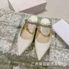 أحذية JC Rhinestone Slippers ، سلسلة جلدية براءة اختراع بقرة ، إصبع القدم المدببة ، الخلفية Hollow High Heel Fairy Muller