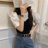 Kvinnors T-skjortor Kvinnor T-shirts Tube Top Stitching Two-Piece Sticked Short-Sleeved T-shirt Summer 2024 Female Puff Sleeve Mujer Camisetas