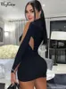 Casual Dresses Hugcitar Women Fashion Long Sleeve Patchwork Mesh See Through Sexy BodyCon Mini Dress 2024 Winter Evening Party Club Y2K