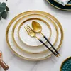 Conjuntos de louça por atacado conjunto de placa de jantar restaurante placas de cerâmica borda de ouro luxo verde branco carregador pratos
