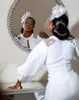 Árabe 2024 vestidos de noiva de bainha curta pérolas de renda branca jóias mangas compridas vestido de noiva de mancha vestido africano vestidos de soiree para árabe aso ebi mamãe vestido de festa