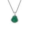 Collane con ciondolo Catena in corda di acciaio inossidabile Micro pavimenta Zircone cubico Collana con pendenti Buddha in pietra naturale verde per uomo e donna208H