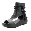 Rzymskie buty damskie Summer Casual Fashion 2023 Wysokie górne obcasy klinowe miękkie skórzane grube podeszwy rybne usta sandały 240129