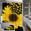 4PCS Set Sunflower Butterfly Print Shower Curtain Waterproof Bathroom Curtain Toilet Cover Mat Non-Slip Rug Set Bathtub Decor LJ20292S