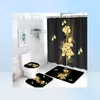 Glänzende blaue goldene Rosen wasserdichte Duschvorhang Set Toilettenabdeckung Matte Nonslip Teppiche Badezimmer Valentine039s Tag Weihnachten DE9022963