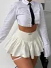 Saias Wsevypo Sexy Branco Mini Plissado 2024 Moda Cintura Alta Flared A-Line Mulheres Curtas Saia de Festa Streetwear