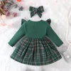 女の子のドレスPudcoco Baby Bady Bady Dress Christmas Christmas Christmas Plaid Patchwork Crew Crew Long Sleeve Fall Casual Princess Headband 3M-3t