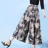 Women's Pants Women Loose Wide Leg Retro Print Skirt With High Waist A-line Design Ankle For Mid-aged
