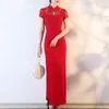 Ethnic Clothing Hip Policjant Cheongsam Elegancka vintage chińska sukienka maxi z stojakiem kołnierzy