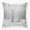 Oreiller 45x45cm Argent Alphabet Anglais A-Z Housse d'impression pour chambre d'enfant Taie d'oreiller douce