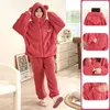 Women's Sleepwear Pajamas Set Coral Velvet Padded Thickened Cute Cartoon Hooded Zip Leisure Can Be Worn Outside The Home Clothing