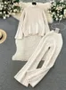 Pantalon de deux pièces pour femmes Singrainy Casual Loose Knit Set Femmes Manches longues Pull à col roulé Taille élastique Pull chaud Costume