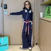 Clothing Sets Spring Autumn Girl Striped Cropped Full Zip Sweatshirt Loose Drawstring Sweatpant Set School Kids Tracksuit Child Outfit