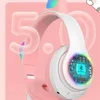 Aks-28 Cute Cat Ear Headset LED Wireless Bluetooth-Compatible Headphones With Mic Glowing Earphones For Children Gifts Girls