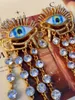 Boucles d'oreilles œil du diable pour femmes, bijoux en laiton, industrie lourde européenne et américaine, longs strass, 240131