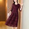 Casual Dresses 2024 Summer Elegant And Flowing V-neck Plaid Tie Dyed Print Fashion Comfortable Oversize Three Quarter Sleep Dress