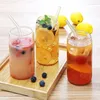 Copas de vino de 12 onzas para beber con tapas de bambú, pajitas, vasos de vidrio de borosilicato, café helado transparente alto para jugo de batido