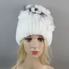 Stijl Rusland Winter Echt Bont Beanie Hoeden Vrouwen 100% Echt Real Rex Konijn Hoed Goede Elastische Gebreide Rex Konijnenbont caps 240131