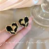 Stud Earrings For Womens 18k Gold Plated Shell Black Agate Heart Shaped Flower Fashion Jewelry