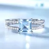 UMCHO Solid 925 Sterling Silver Jewelry Created Nano Sky Blue Topaz Rings For Women Cocktail Ring Wedding Party Fine Jewelry CJ191232B