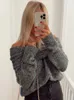 Women Sexy Slash Neck Pullover Sweaters Long Sleeve Off Shoulder Cropped Knitted Top Female Elegant Autumn Solid Knitwear 240131
