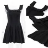 Vestidos casuales básicos Giyu Sexy Lace Ruffle Mini Vestido corto Mujeres 2023 Summer Club Party Vestidos plisados Sin mangas Sin respaldo Vestidos negros Robe J240130