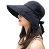 Wide Brim Hats Sun Hat Summer Women Ponytail Visor Uv Protection Bow Beach Yellow Ladies Sunhat Foldable Gorro