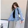 Mulheres moda casual impresso urso denim casaco 2021 primavera/verão nova solta jaqueta coreana grande estilo bonito casaco feminino 240131